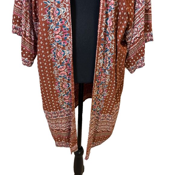 Angie Kimono Women's Size Large Floral Open Front Boho Hippie Chic Preppy - Picture 3 of 11